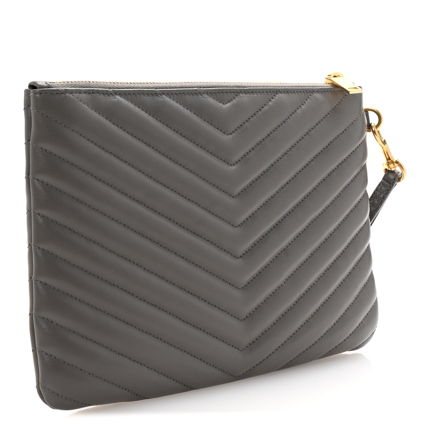 Saint Laurent Calfskin Matelasse Chevron Monogram A5 Wristlet Dark Smog 3 of 7