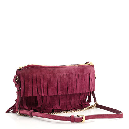 Burberry Suede Fringe Peyton Crossbody Clutch Bag Dark Plum 3 of 11