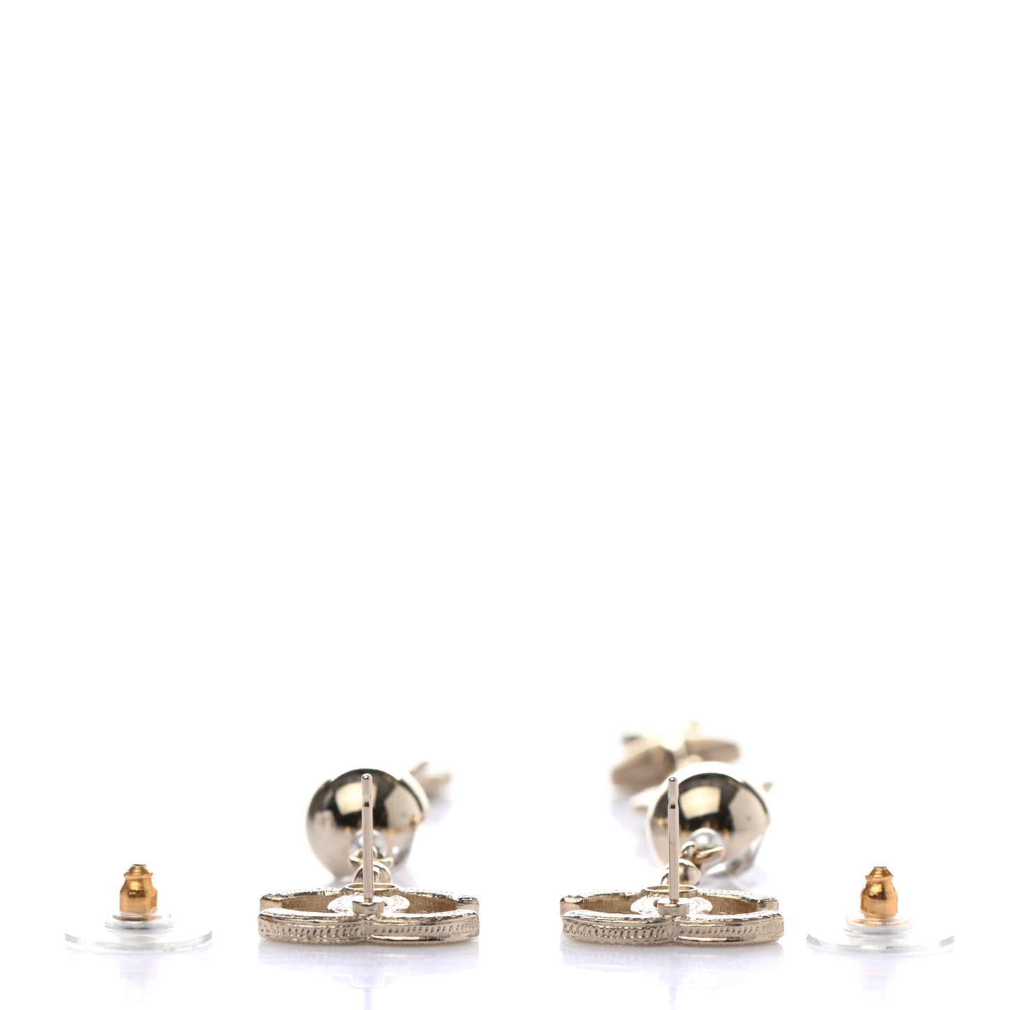 Crystal Pearl CC Charms Drop Earrings Gold
