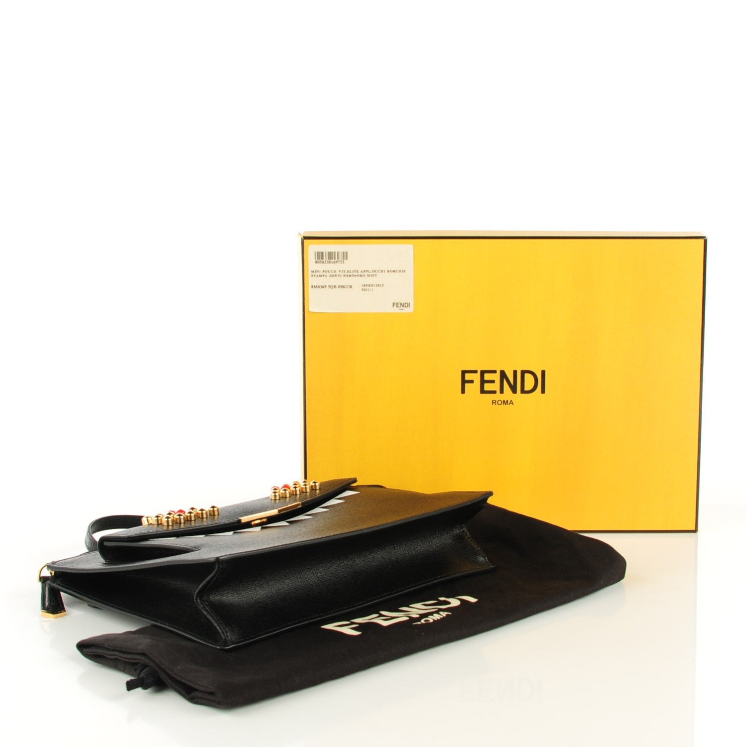 Fendi Vitello Elite Studded Monster Crossbody Bag Black 4 of 9