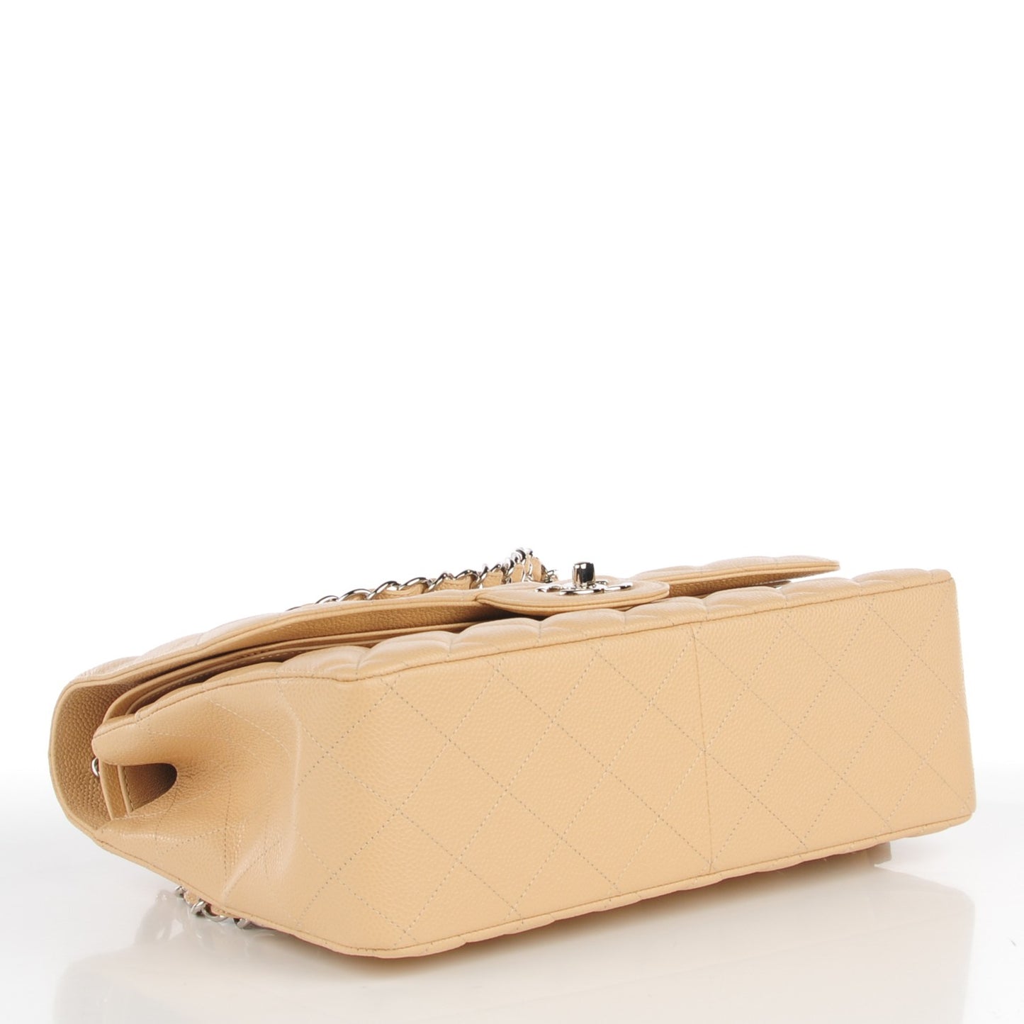 Caviar Quilted Jumbo Double Flap Beige Clair