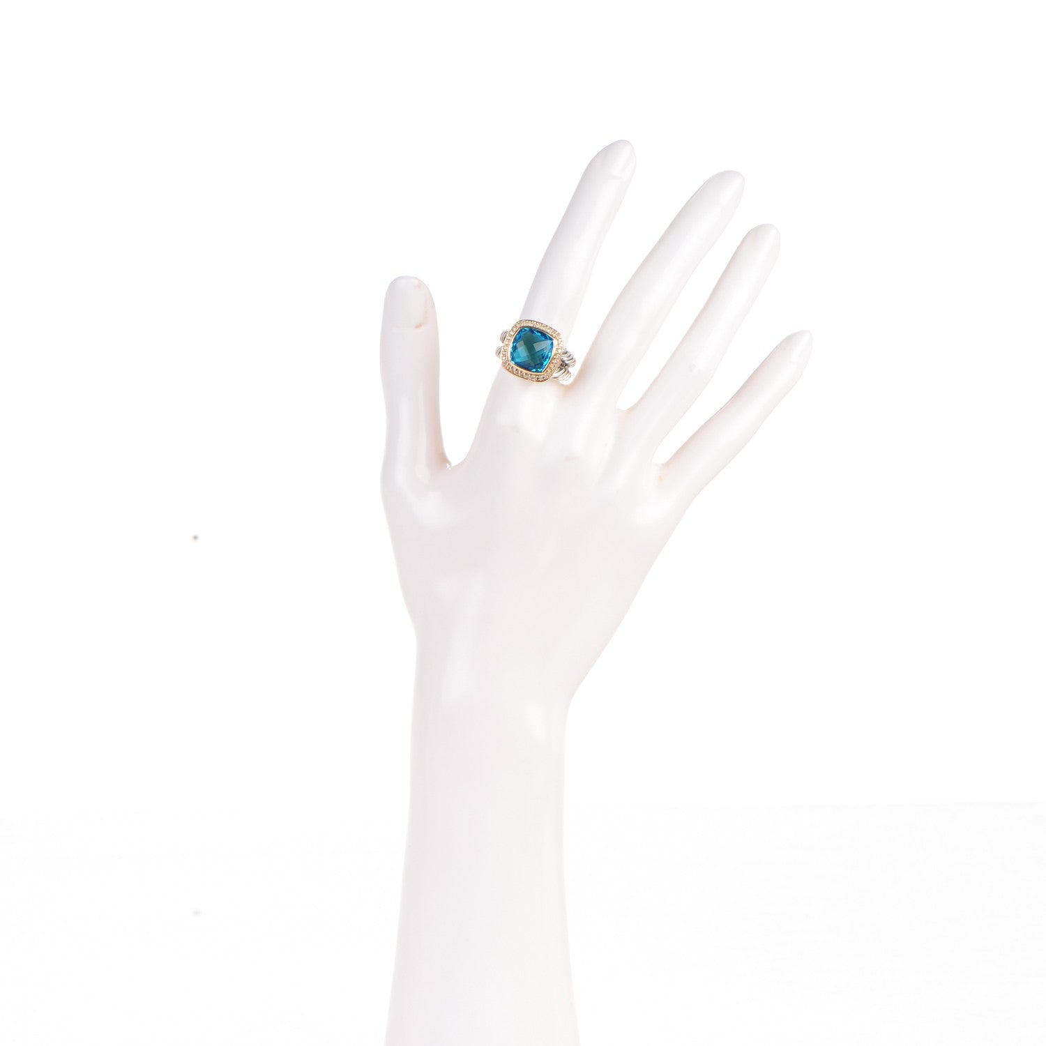 David Yurman Sterling Silver 18K Yellow Gold Diamond Blue Topaz 11mm Albion Ring 53 6.5 2 of 8