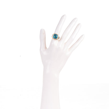 David Yurman Sterling Silver 18K Yellow Gold Diamond Blue Topaz 11mm Albion Ring 53 6.5 2 of 8