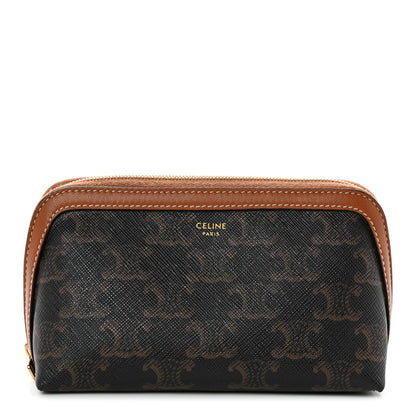 Celine Triomphe Canvas Calfskin Small Cosmetic Pouch Tan 1 of 9