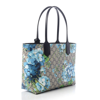 Gucci GG Supreme Monogram Blooms Small Reversible Tote Beige Blue Navy 3 of 8
