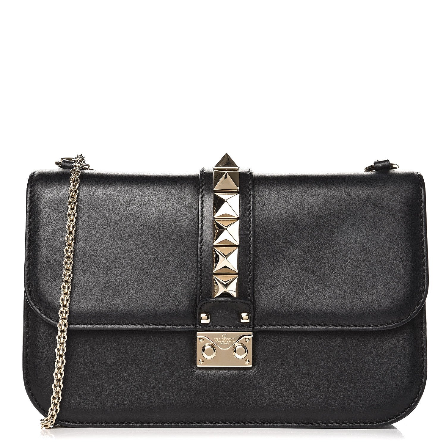 Valentino Garavani Vitello Medium Glam Lock Rockstud Flap Black 1 of 9