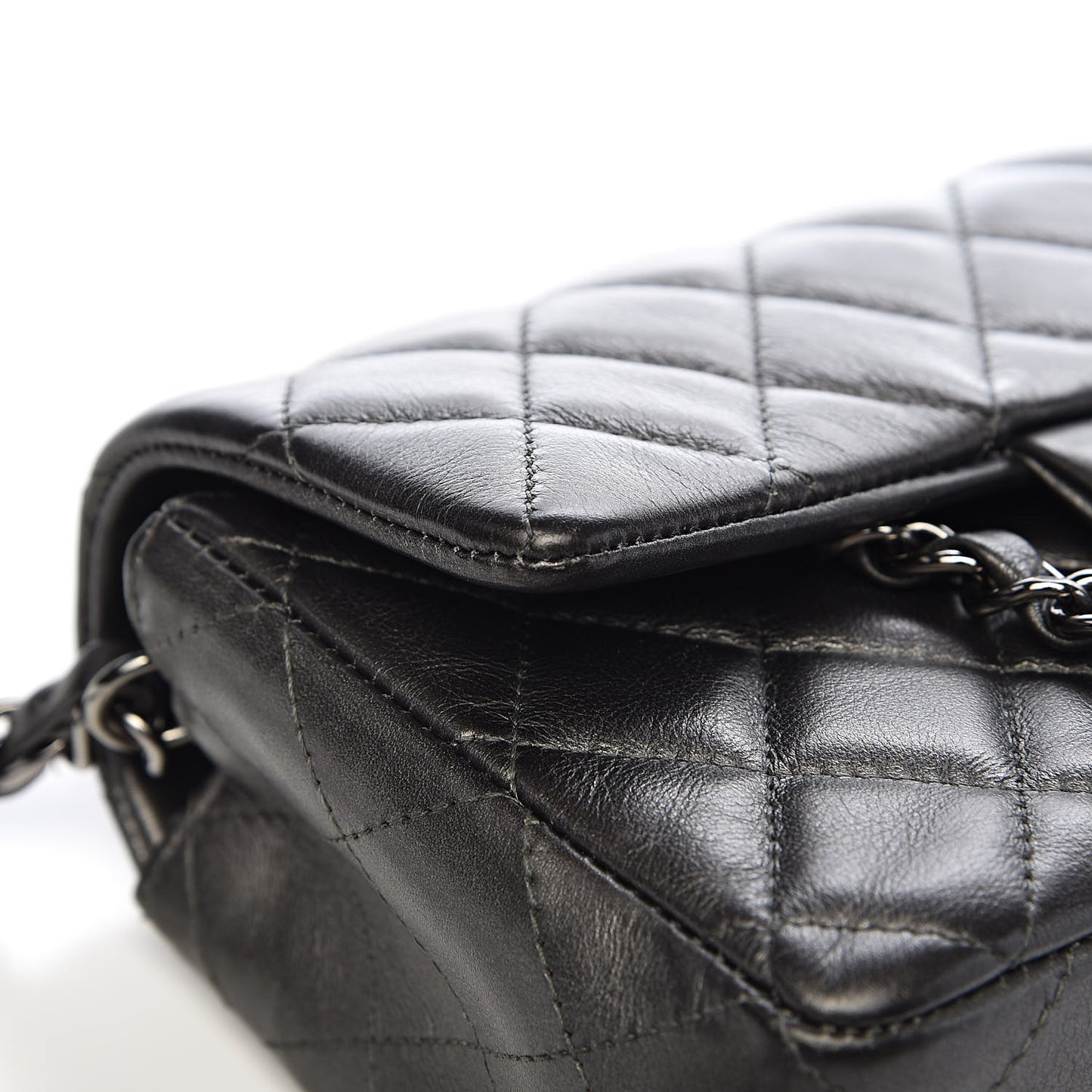 Metallic Calfskin Quilted Mini Rectangular Flap Charcoal Grey