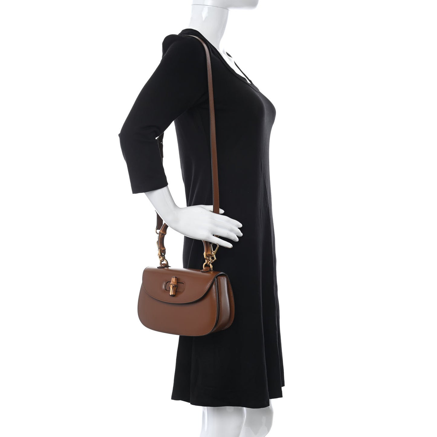 Boarded Dyana Lux Calfskin Small Bamboo 1947 Top Handle Bag Brown