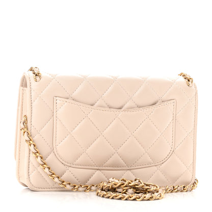 Chanel Lambskin Quilted Chain Around Wallet On Chain WOC Beige 3 of 13