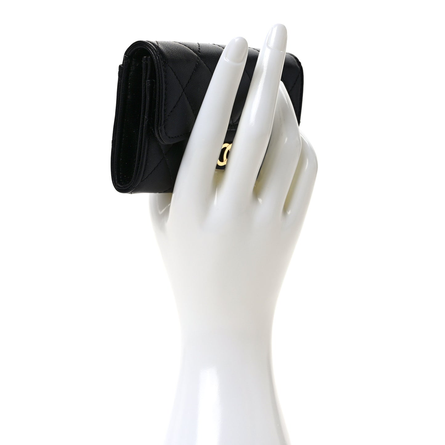 Lambskin Quilted Flap Card Holder Wallet Black