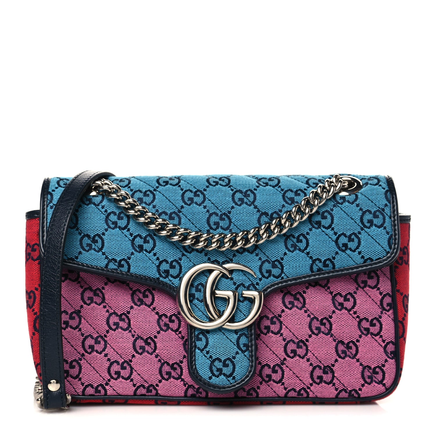 Gucci Monogram Multicolor Matelasse Diagonal Small GG Marmont Shoulder Bag Light Blue Pink Blue Green Red 1 of 6
