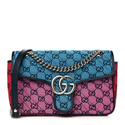 Gucci Monogram Multicolor Matelasse Diagonal Small GG Marmont Shoulder Bag Light Blue Pink Blue Green Red 1 of 6
