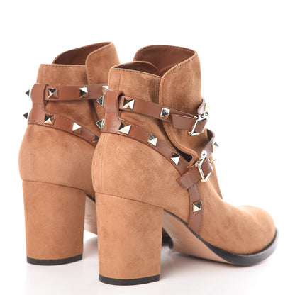 Valentino Garavani Suede Rockstud Double Buckle 70mm Block Heel Ankle Boots 36.5 Tobacco 4 of 8