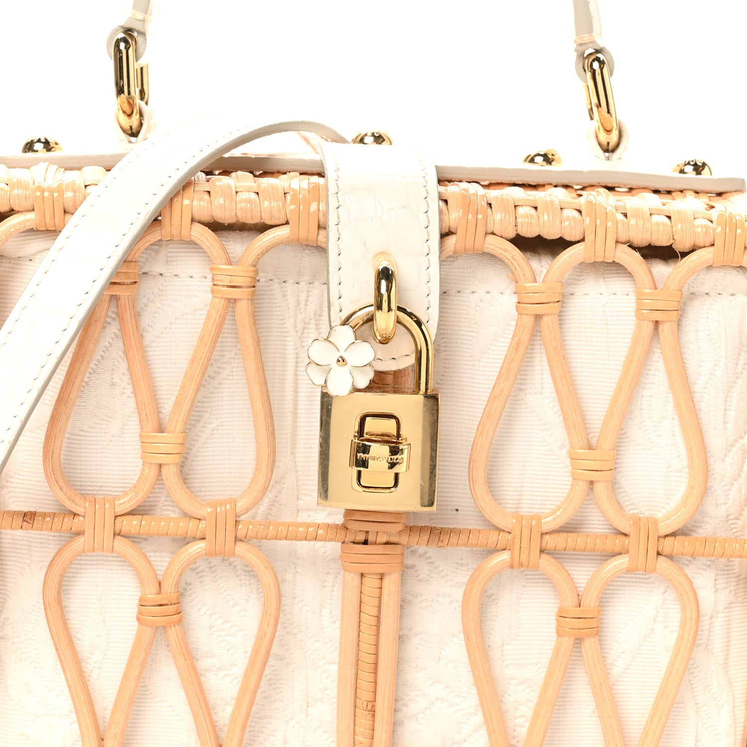 Dolce & Gabbana Wicker Calfskin Box Top Handle Bag White 1824933