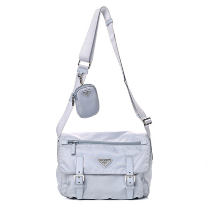 Prada Re-Nylon Vela Saffiano Pocket Double Buckle Messenger Shoulder Bag Fiordaliso 1 of 10