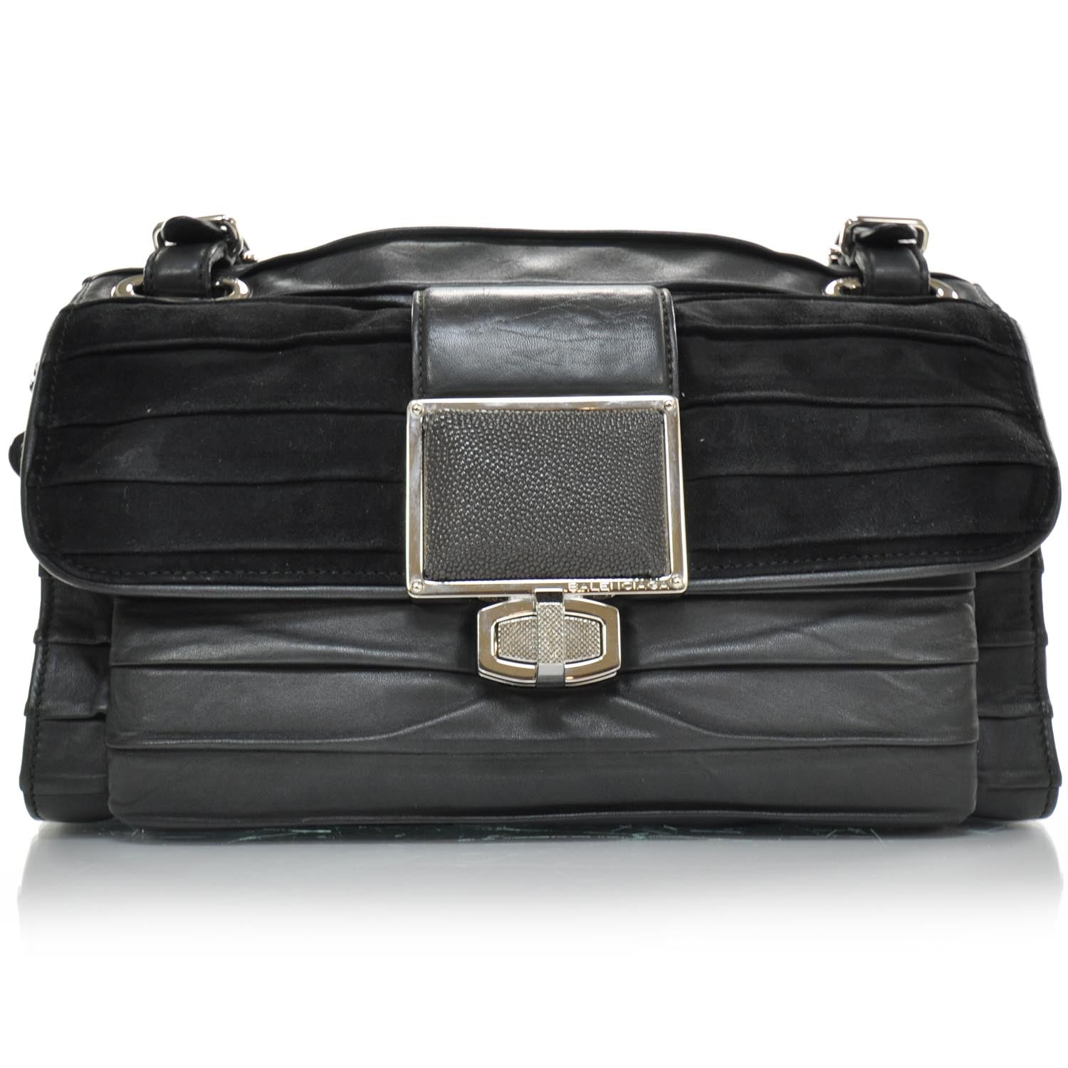 Balenciaga Leather Suede Stingray Cherche Midi Chain Link Bag Black 2 of 13