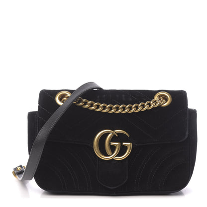 Gucci Velvet Matelasse Mini GG Marmont Shoulder Bag Black 1 of 12