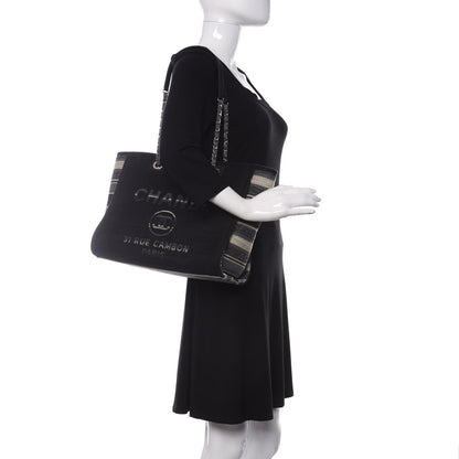 Chanel Striped Canvas Small Deauville Tote Grey Black 2 of 10