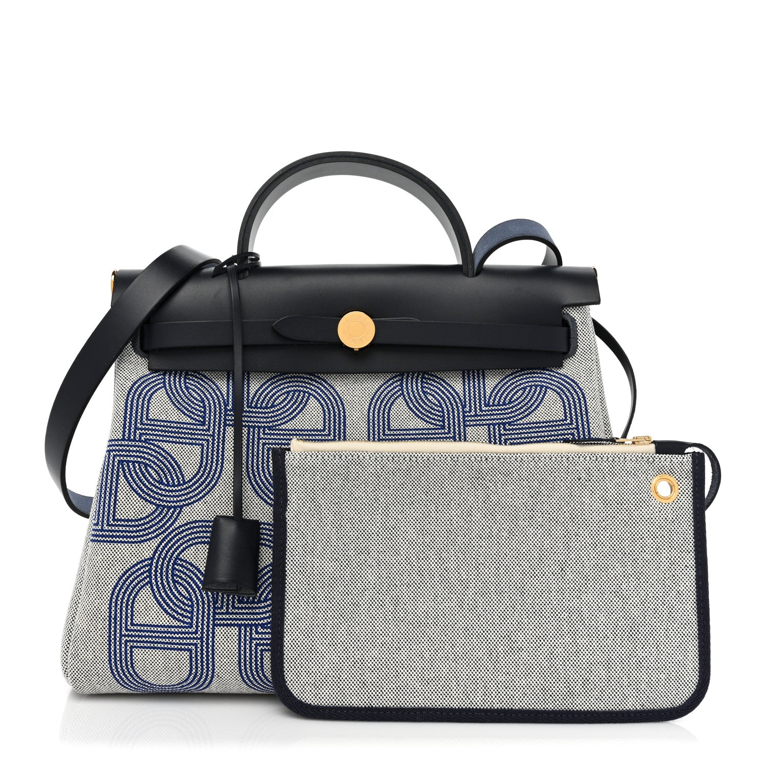 Hermes H Plume Canvas Vache Hunter Circuit 24 Herbag Zip Retourne 31 Bleu Royal Bleu Indigo Ecru 1 of 8