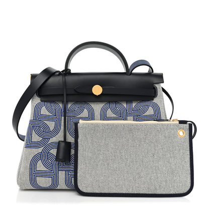 Hermes H Plume Canvas Vache Hunter Circuit 24 Herbag Zip Retourne 31 Bleu Royal Bleu Indigo Ecru 1 of 8