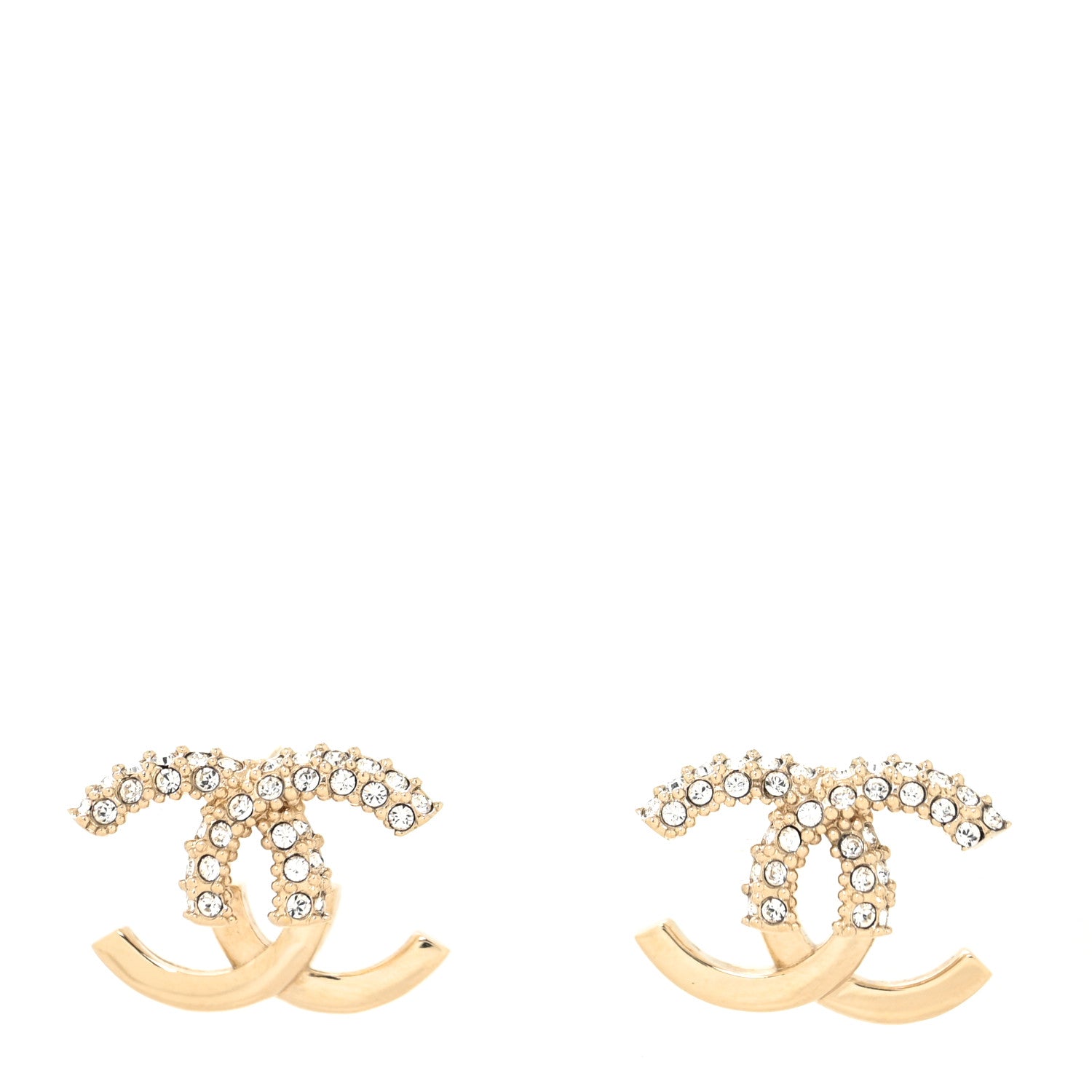Chanel Metal Crystal Bead CC Earrings Gold 1 of 4