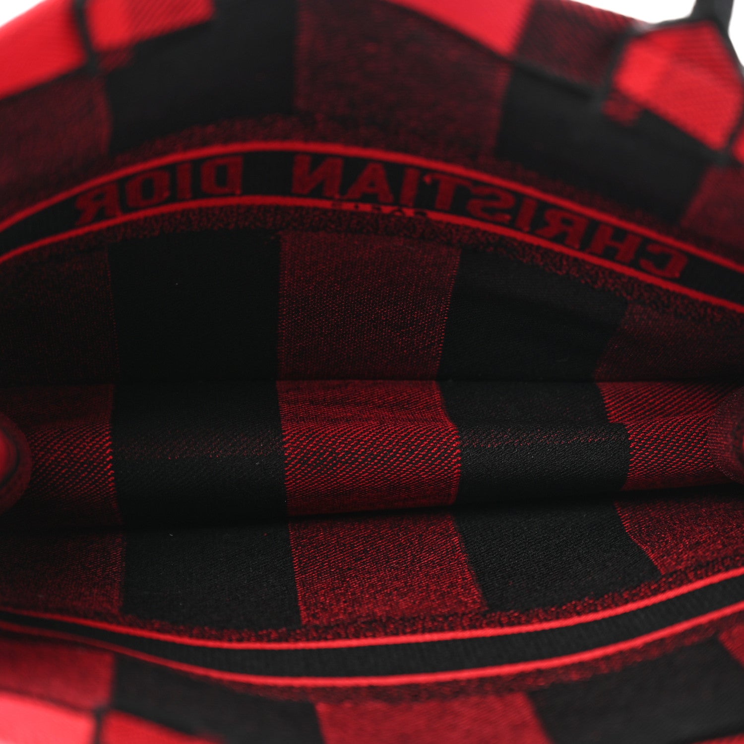 Christian Dior Canvas Embroidered Checkered Book Tote Black Red 5 of 13