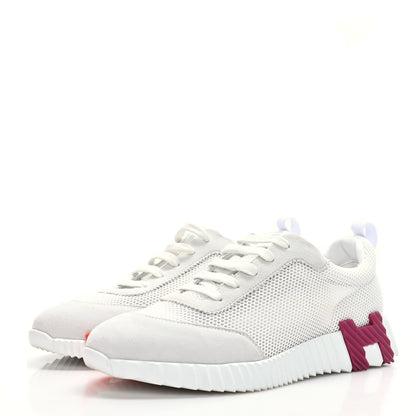 Hermes Air Mesh Suede Goatskin Bouncing Sneakers 41 White Orange Pink 3 of 7