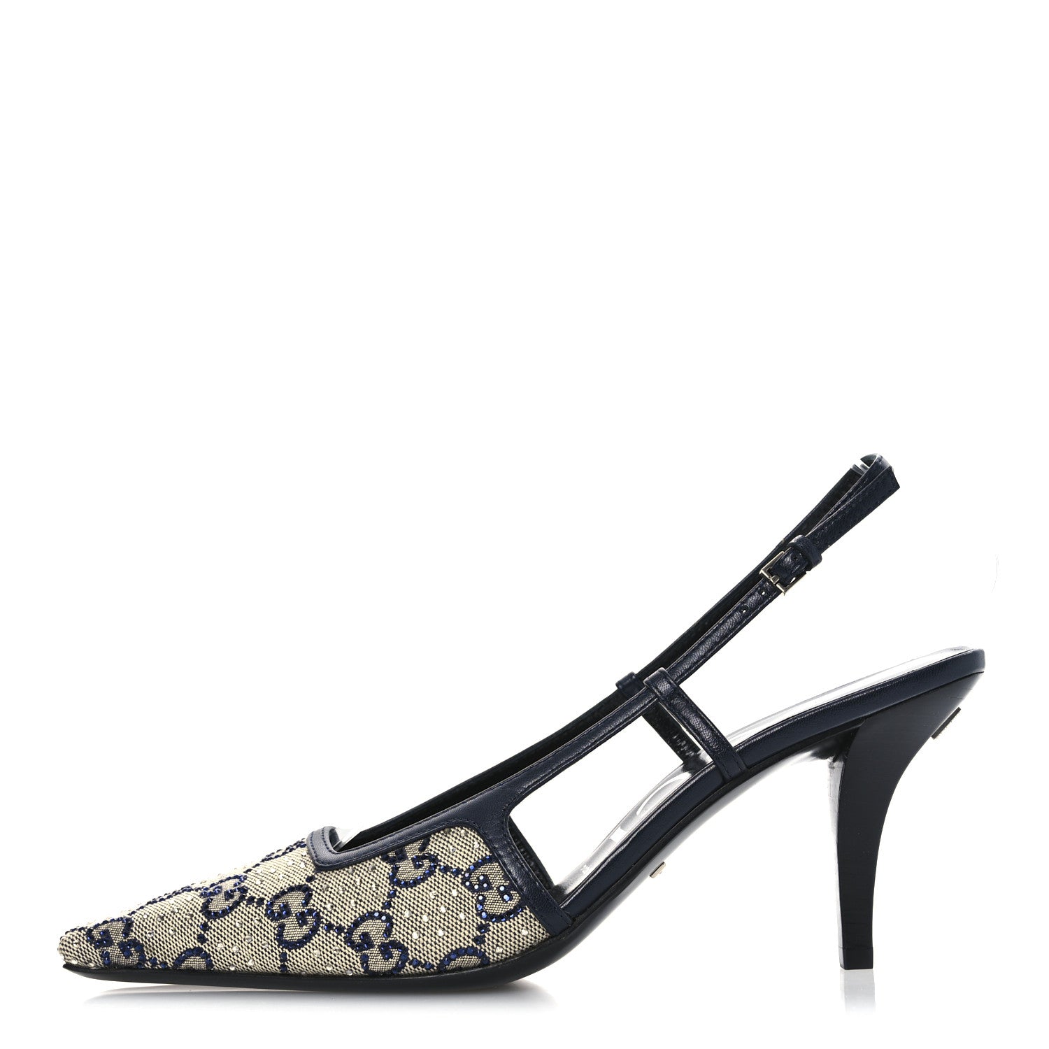 Gucci GG Monogram Malaga Kid Crystal Square G 75mm Slingback Pumps 37.5 Beige Blue 1 of 15