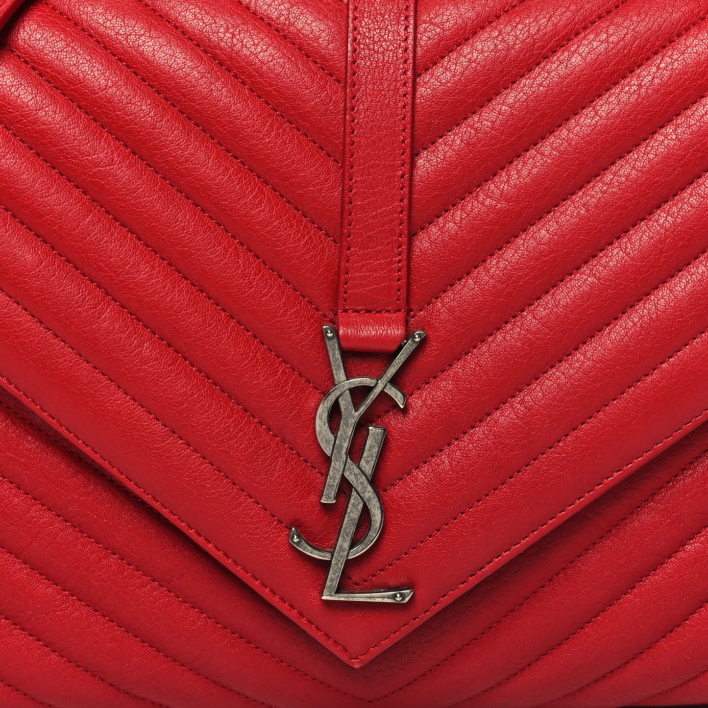 Sheepskin Matelasse Chevron Large College Monogram Satchel Rouge Eros