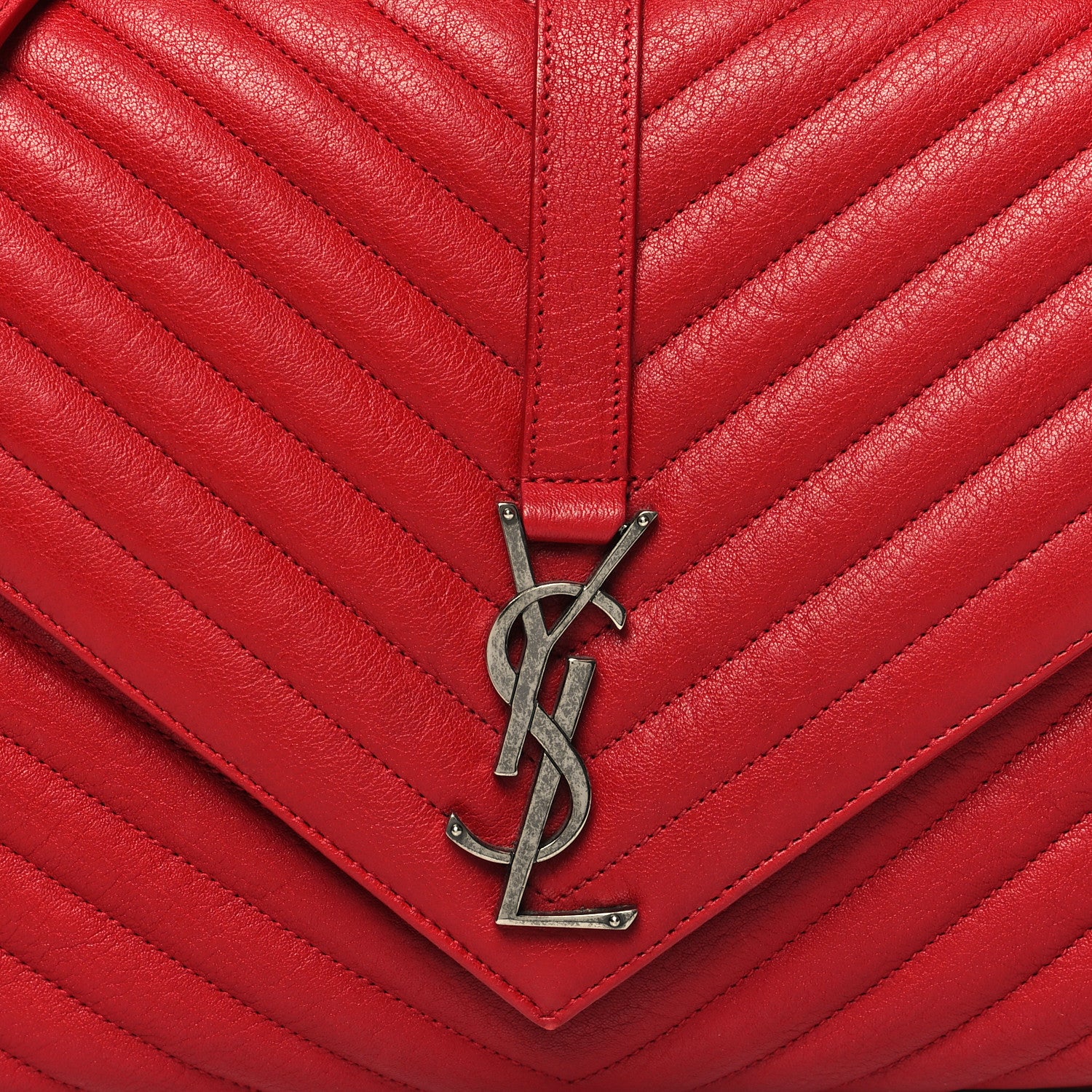 Saint Laurent Sheepskin Matelasse Chevron Large College Monogram Satchel Rouge Eros 8 of 10