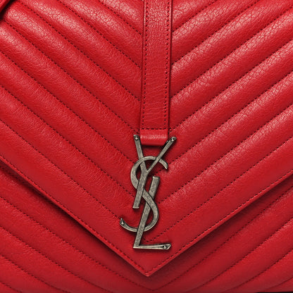 Saint Laurent Sheepskin Matelasse Chevron Large College Monogram Satchel Rouge Eros 8 of 10