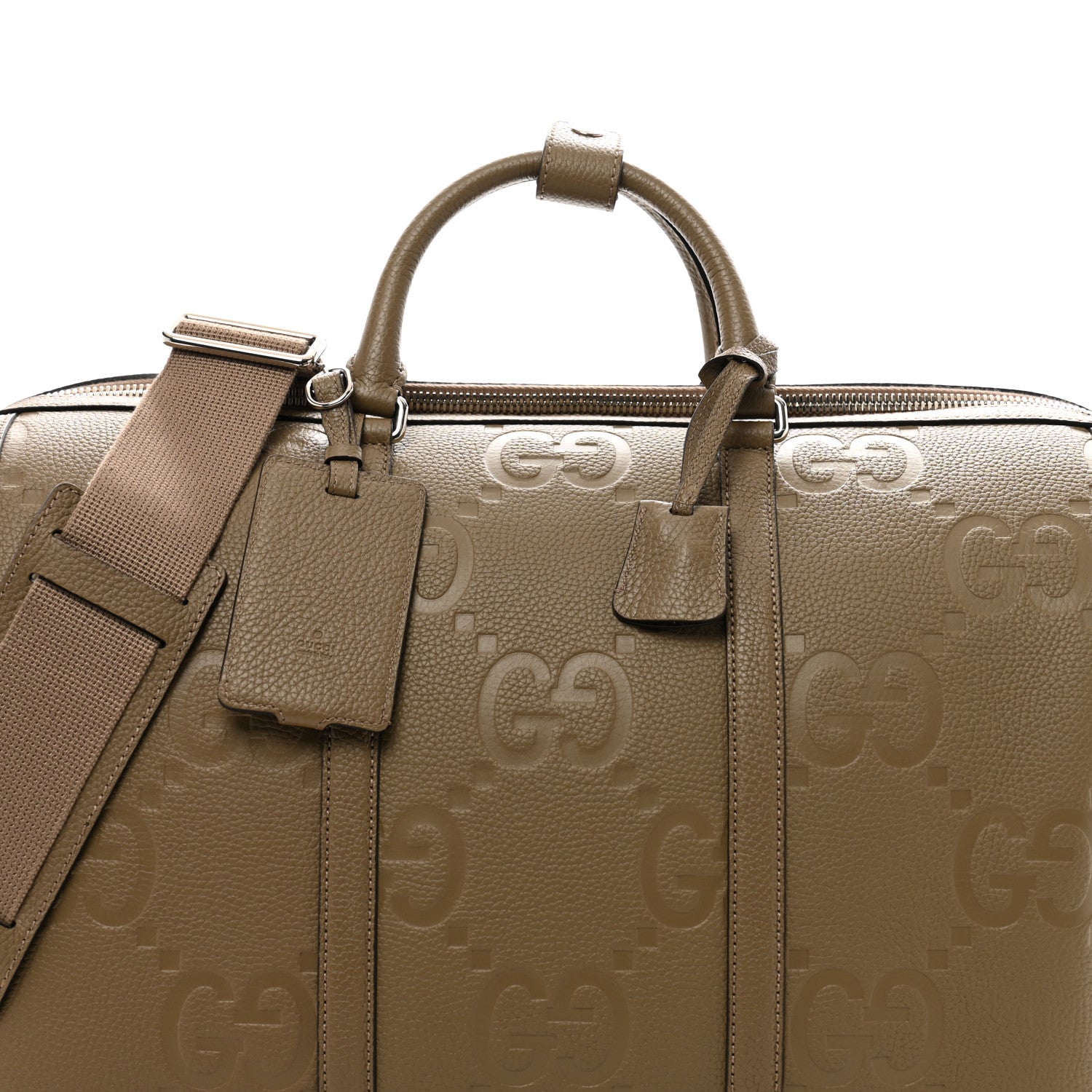 Gucci Piuma Calfskin Jumbo GG Embossed Large Duffle Bag Good Taupe