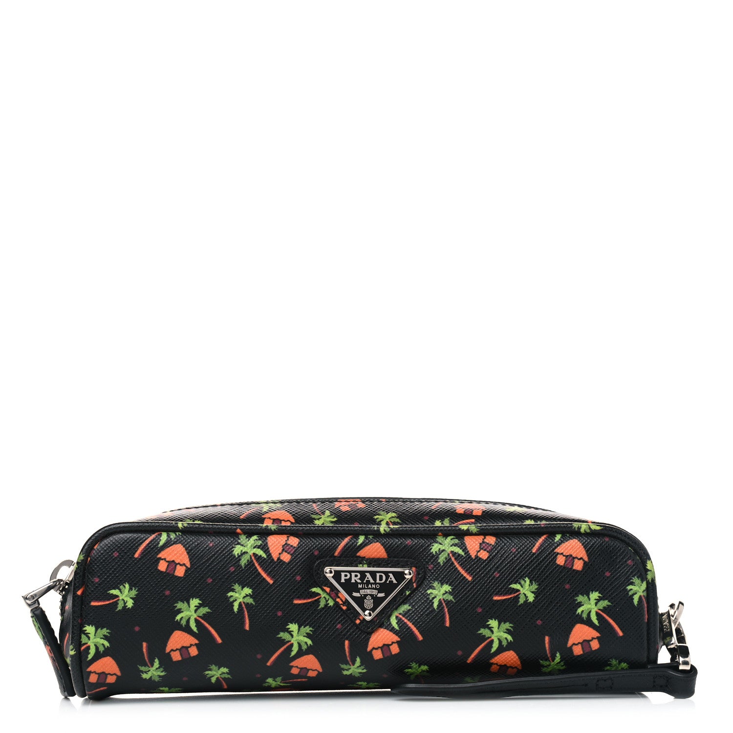Prada Saffiano Palm Tree Print Pouch Black 1 of 8