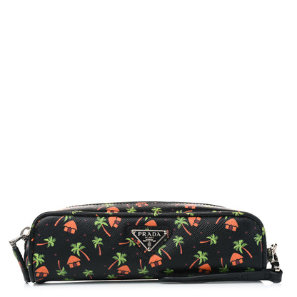 Prada Saffiano Palm Tree Print Pouch Black 1 of 8
