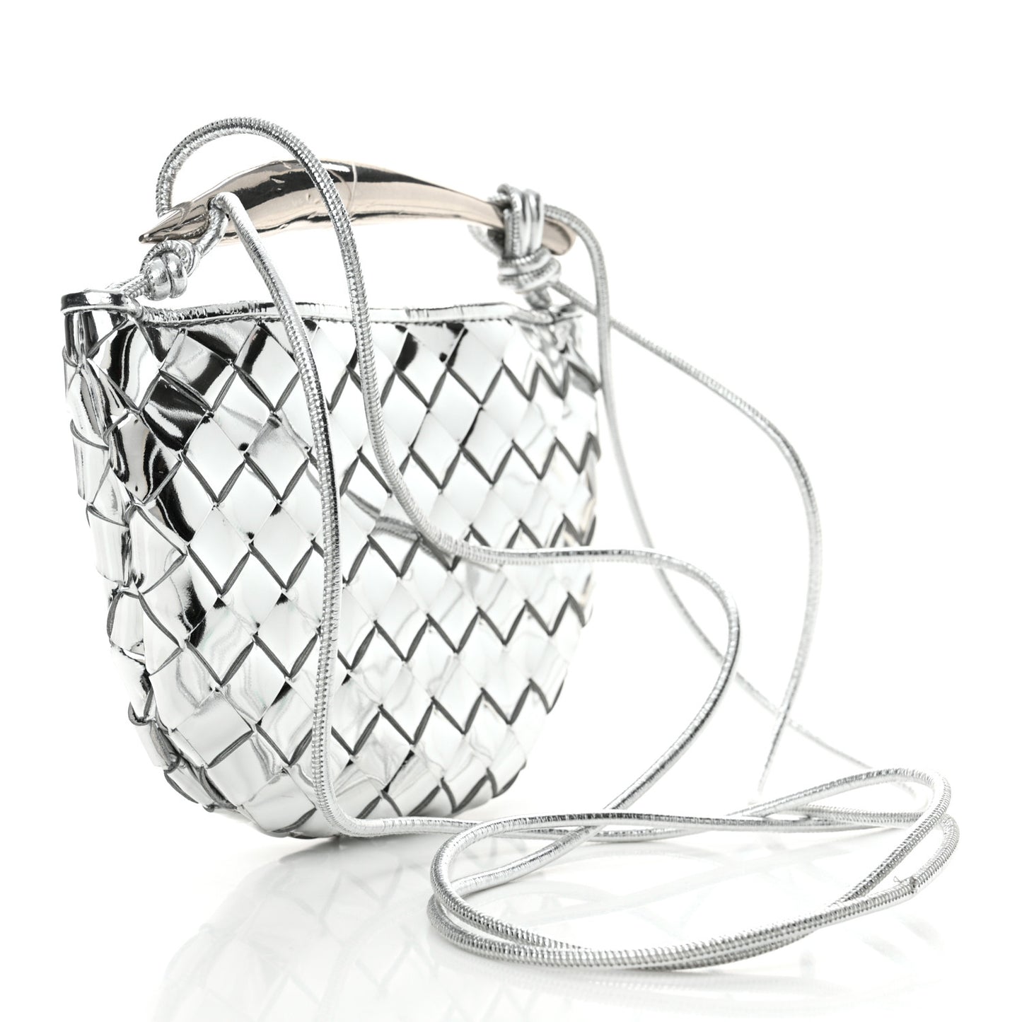 Mirror Laminated Nappa Intrecciato Mini Sardine Bag Silver