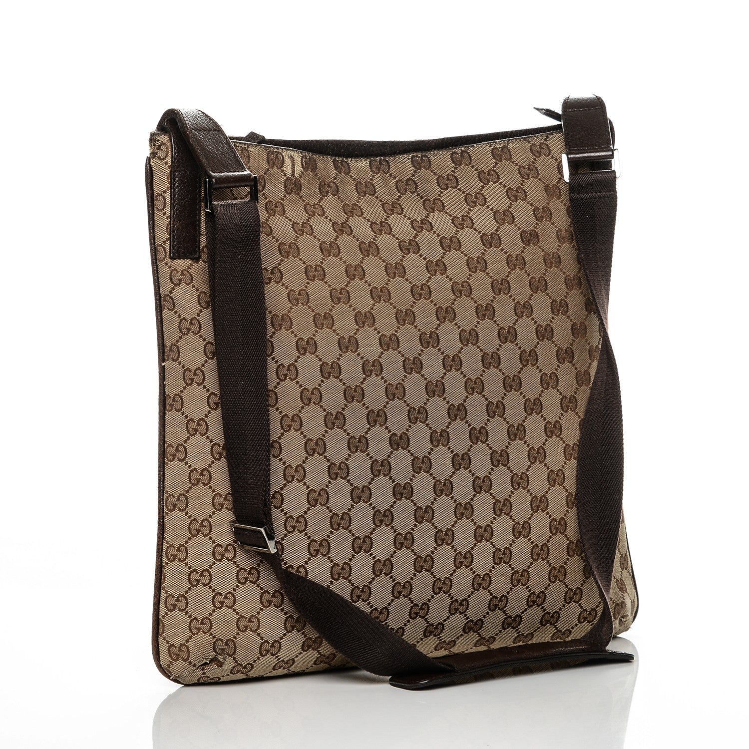 Gucci Monogram Large Flat Messenger Bag Dark Brown 3 of 7