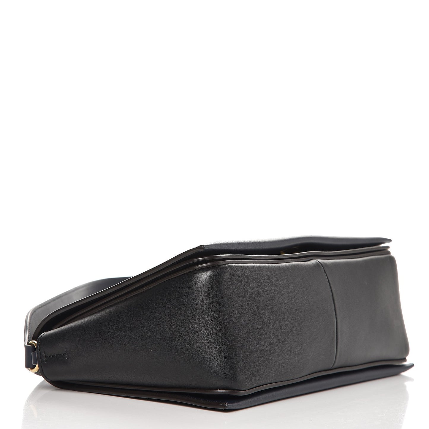 Shiny Smooth Calfskin Medium Frame Shoulder Bag Black Navy
