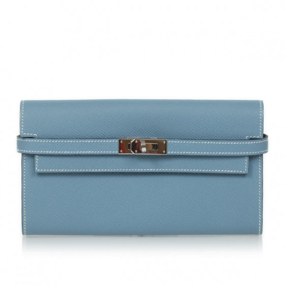 Hermes Epsom Kelly Longue Wallet Blue Jean 1 of 10