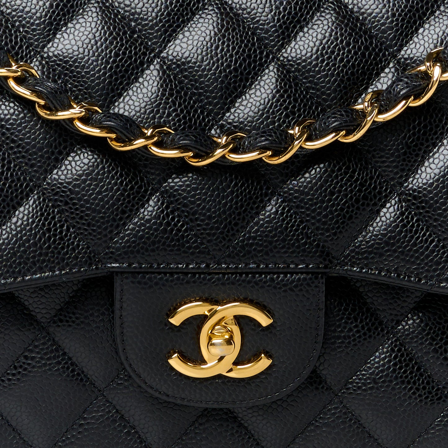Caviar Quilted Jumbo Double Flap Black
