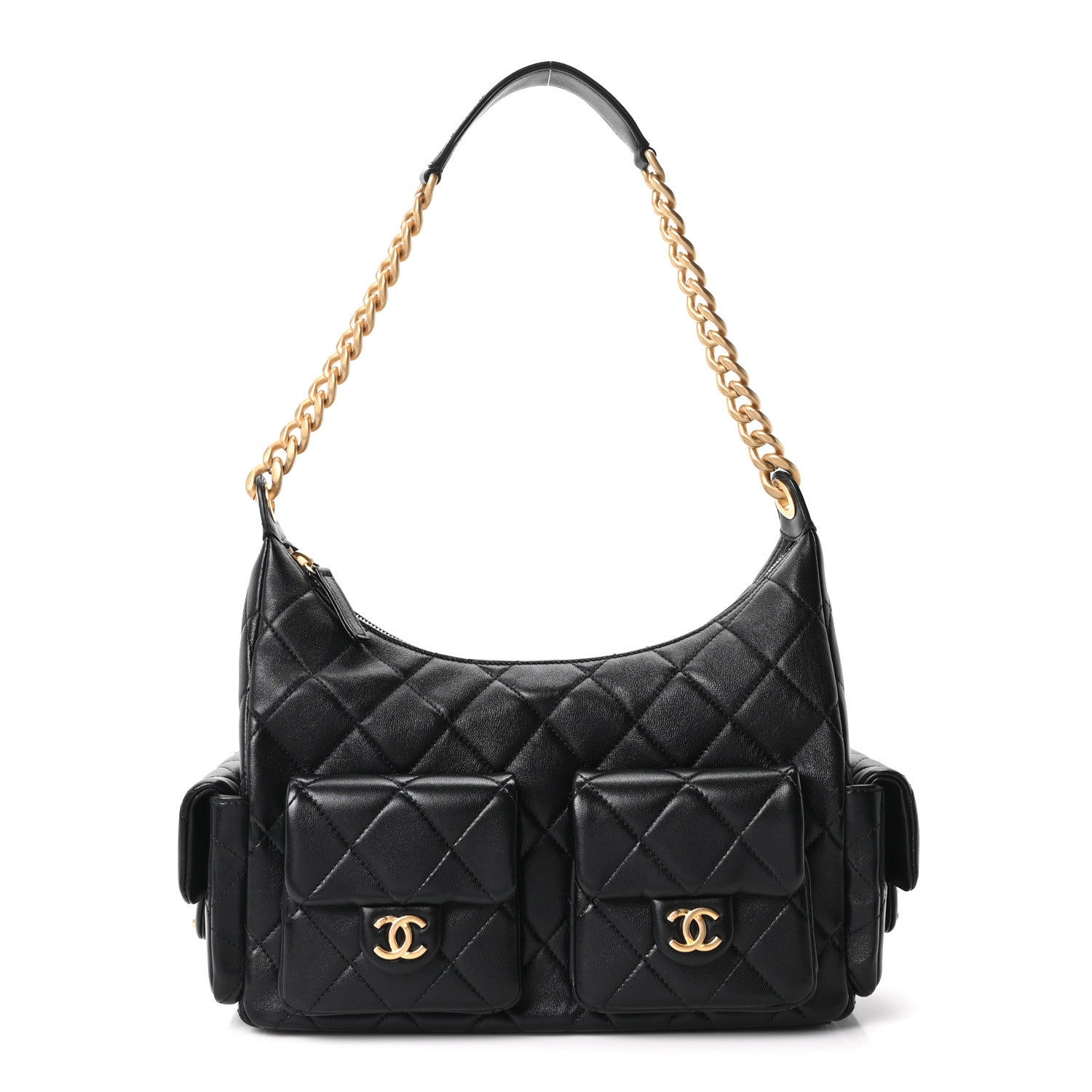 Chanel Shiny Lambskin Quilted Large Trendy Pockets Hobo Black 1 of 10