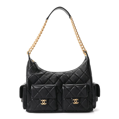 Chanel Shiny Lambskin Quilted Large Trendy Pockets Hobo Black 1 of 10
