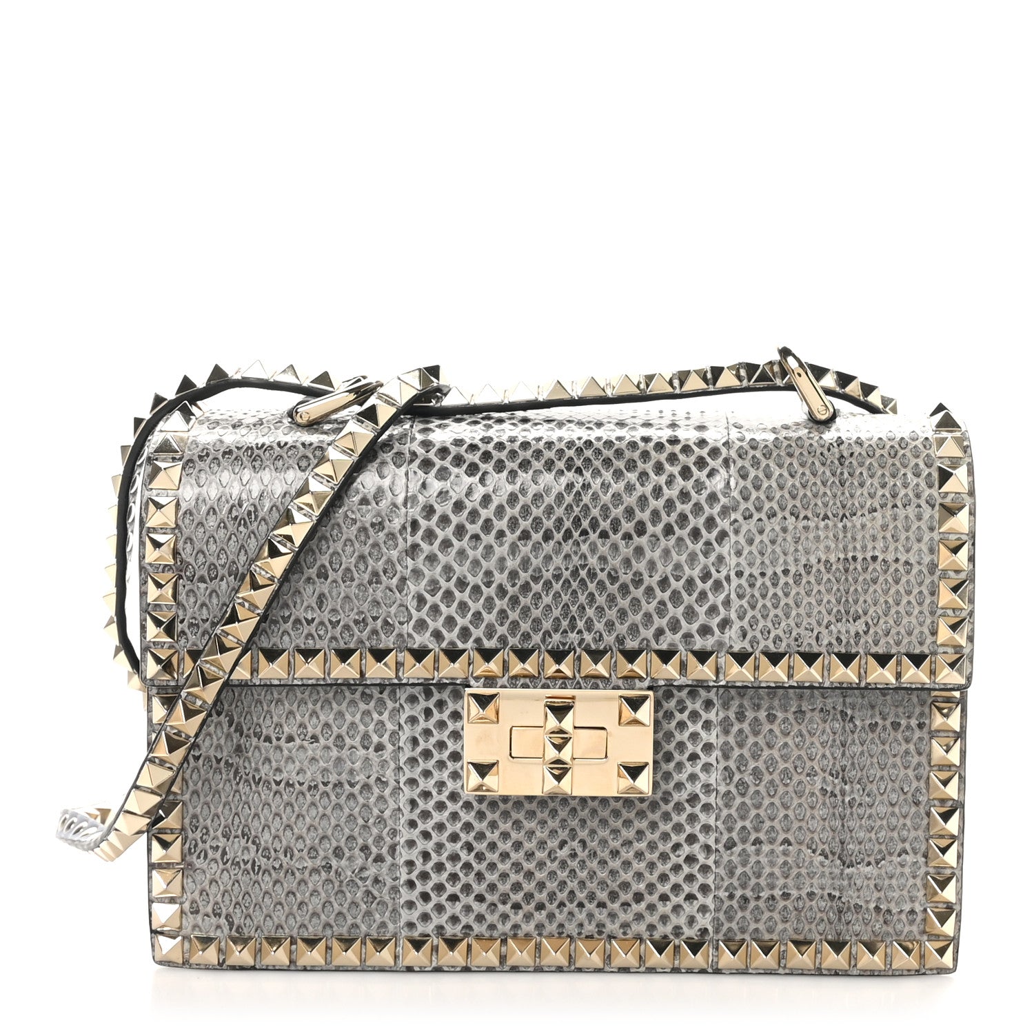 Valentino Garavani Snakeskin Rockstud No Limit Shoulder Bag Blue Multicolor 1 of 9