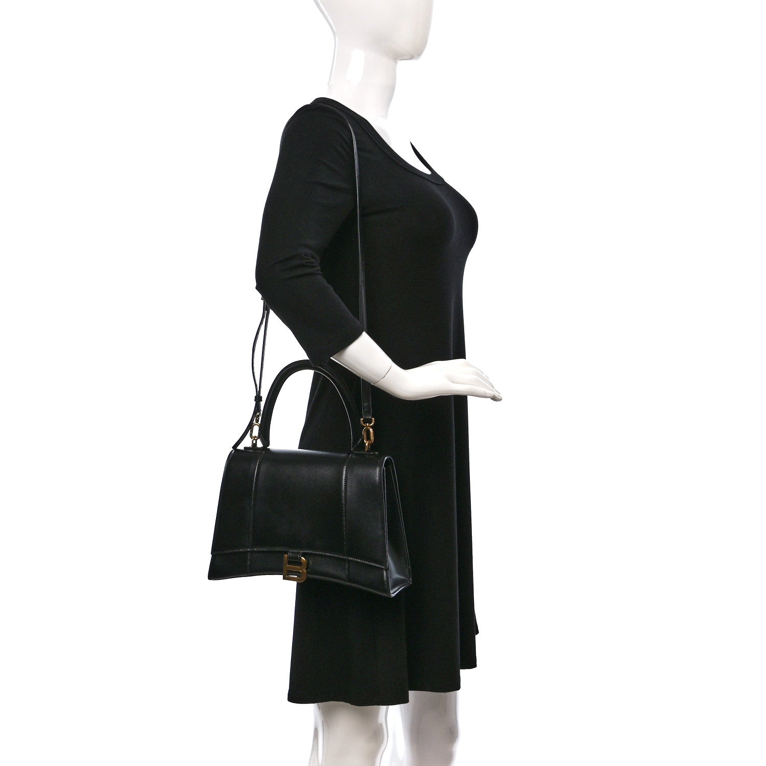 Balenciaga Shiny Box Calfskin Medium Hourglass Top Handle Bag Black 2 of 13