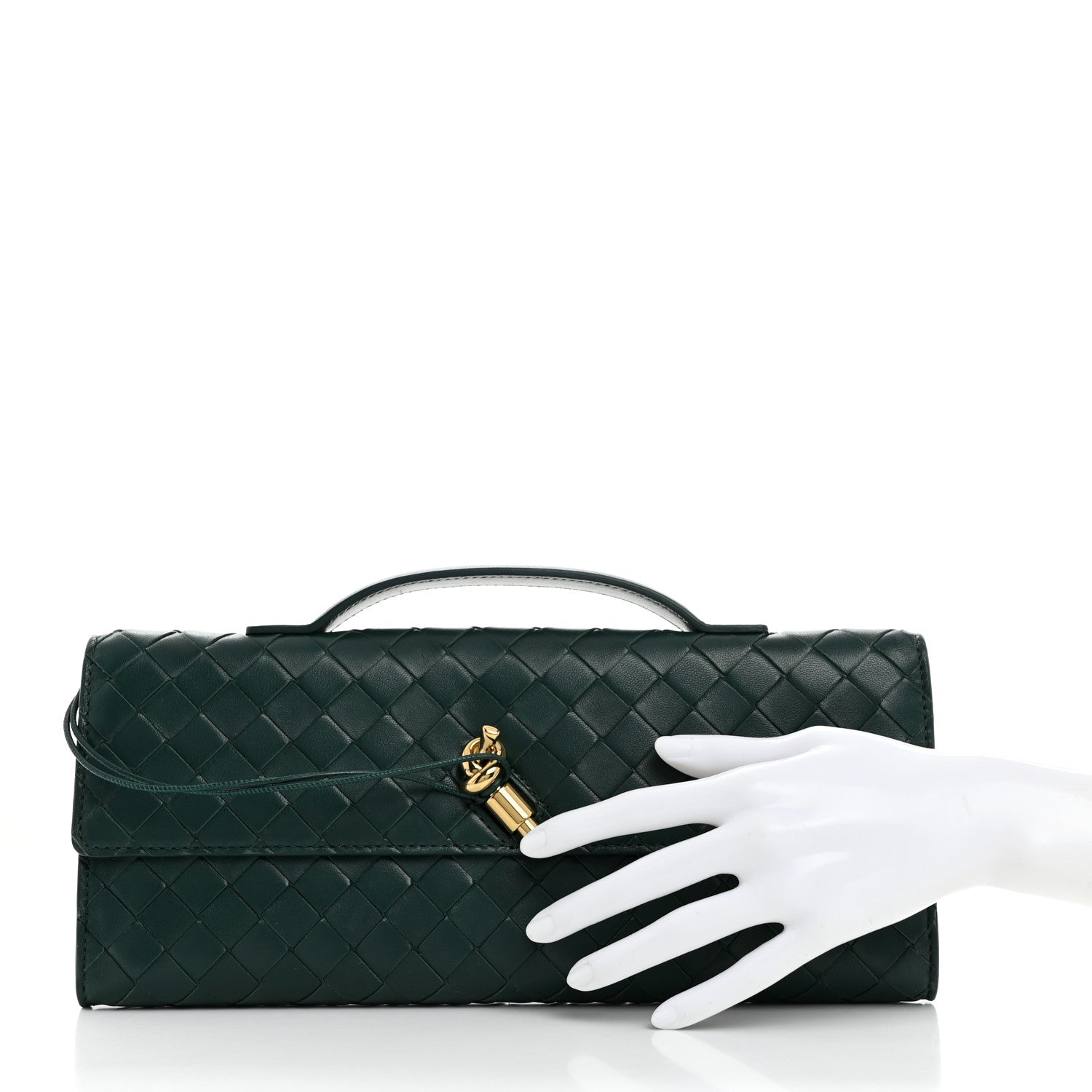 Bottega Veneta Nappa Intrecciato Long Andiamo Top Handle Clutch Emerald Green 2 of 7