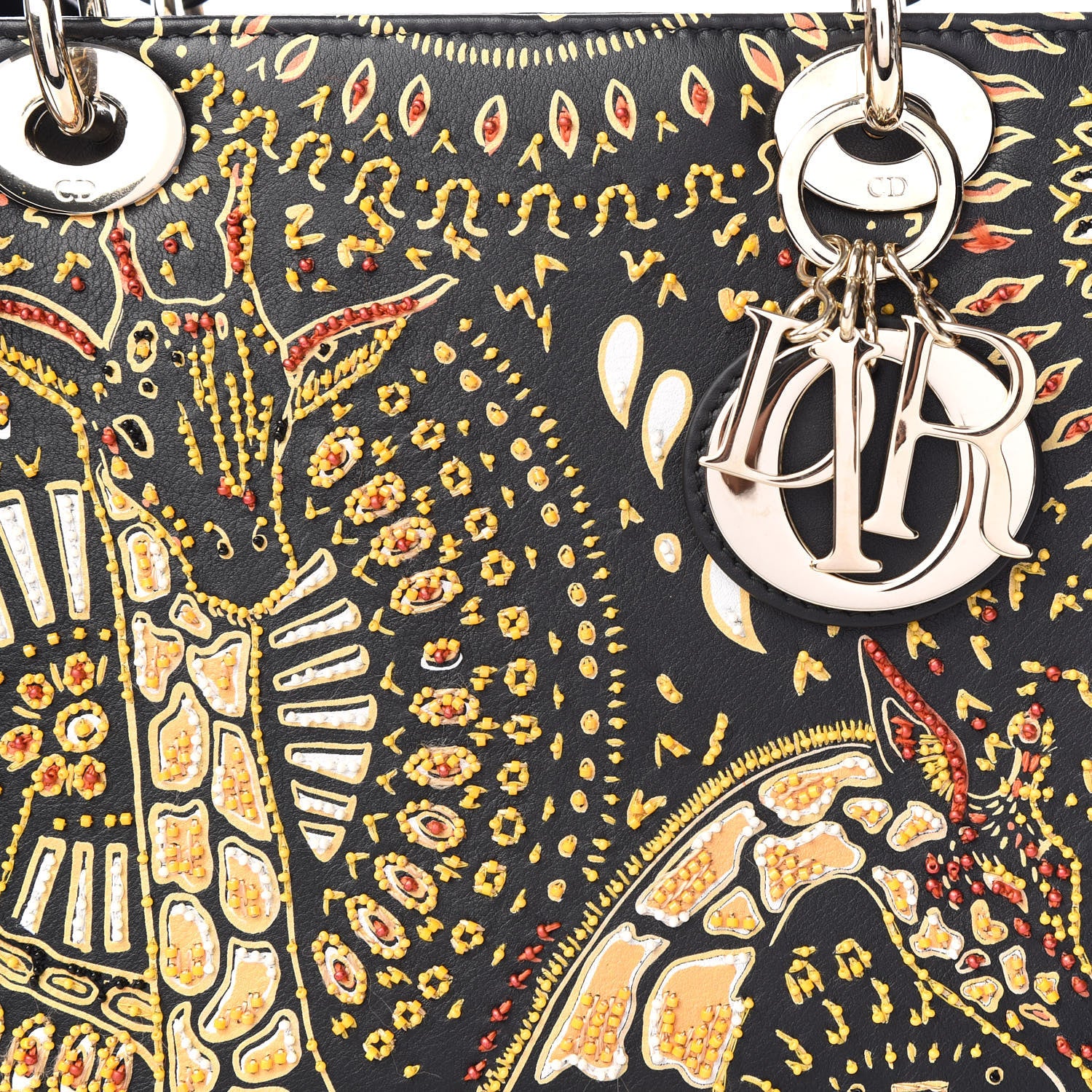 Christian Dior Smooth Calfskin Embroidered Animals Medium Lady Dior Black Multicolor 9 of 10