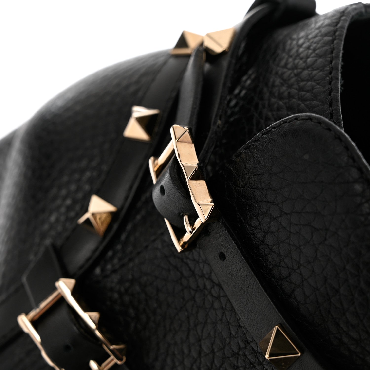Valentino Garavani Pebbled Calfskin Rockstud Double Buckle 70mm Block Heel Ankle Boots 38.5 Black 9 of 13
