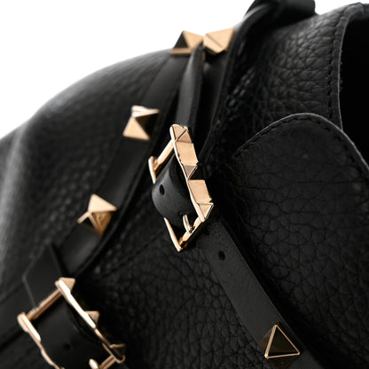 Valentino Garavani Pebbled Calfskin Rockstud Double Buckle 70mm Block Heel Ankle Boots 38.5 Black 9 of 13