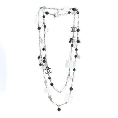 Chanel Crystal Beaded CC Necklace Silver Black 2 of 5