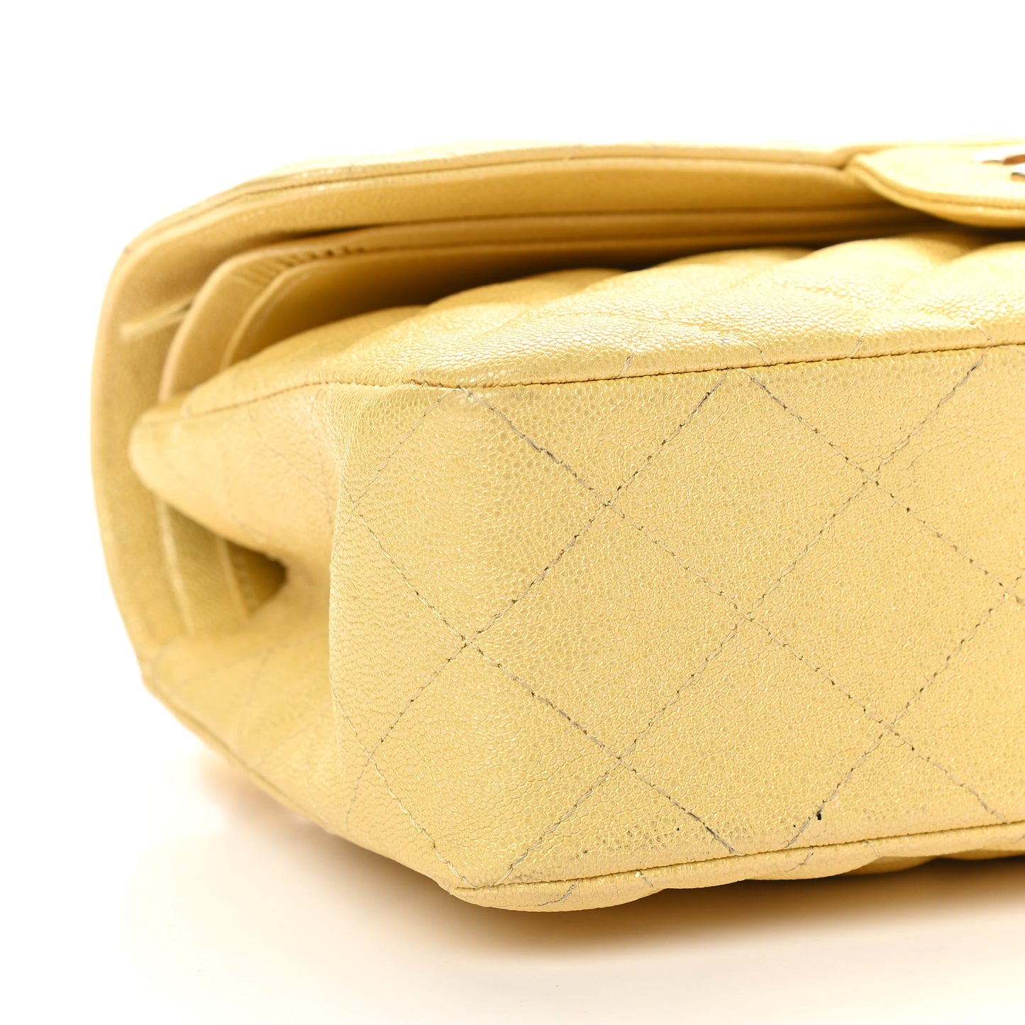 Iridescent Caviar Quilted Small Double Flap Yellow