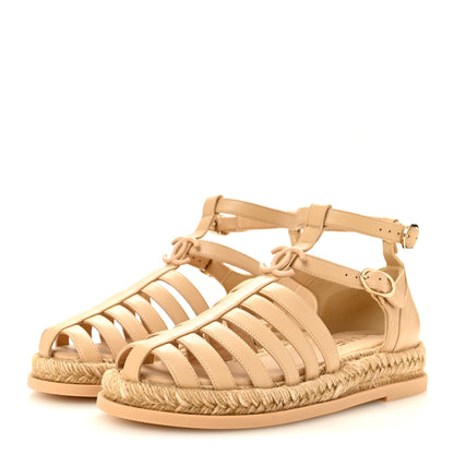 Chanel Lambskin Espadrille Sandals 37 Beige 4 of 9